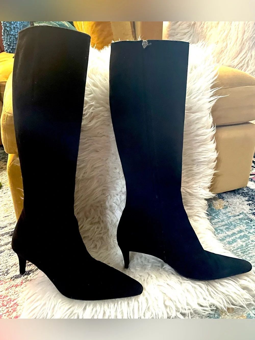 RALPH LAUREN Tall Suede Boots Black 9.5 Made in Italy